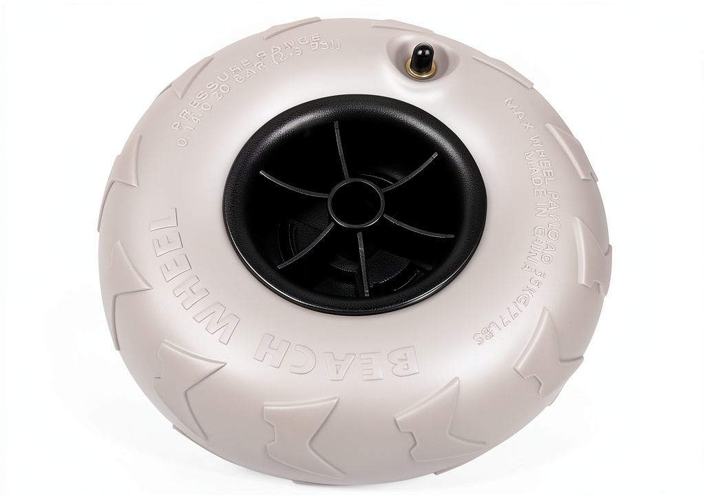 Beach inflatable wheels being used on sandy terrain