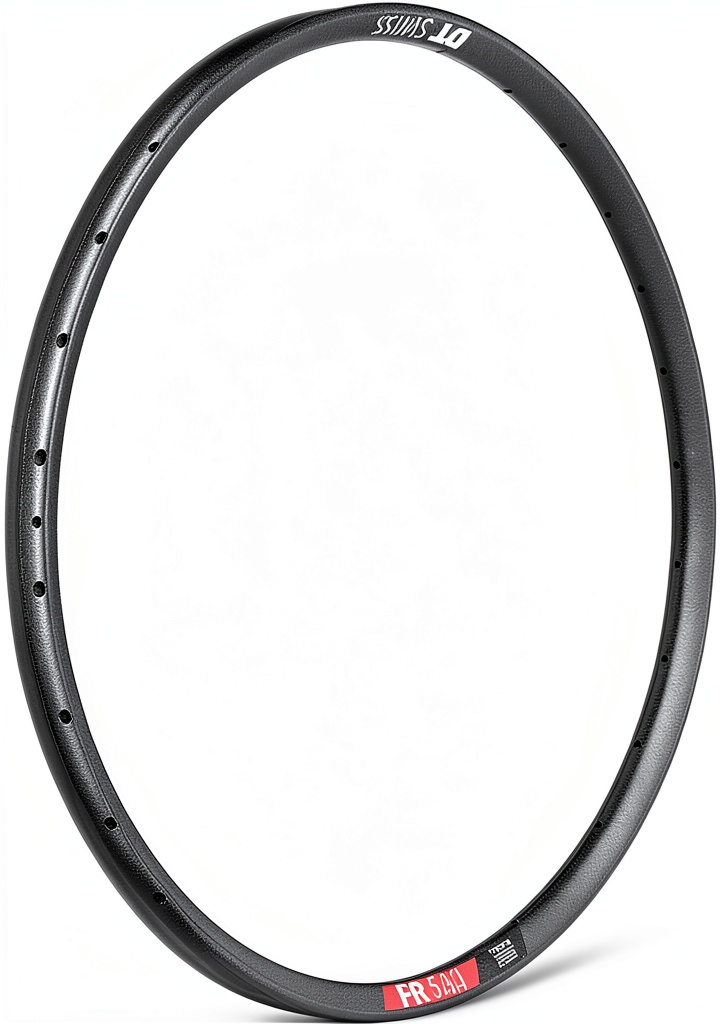 DT Swiss 28 hole bike rim installed on a mountain bike