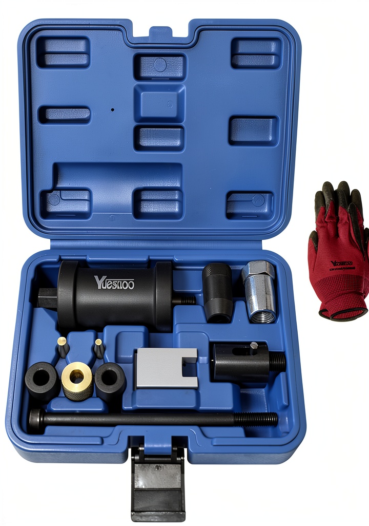Technician using Yuesstloo injector puller on a BMW engine
